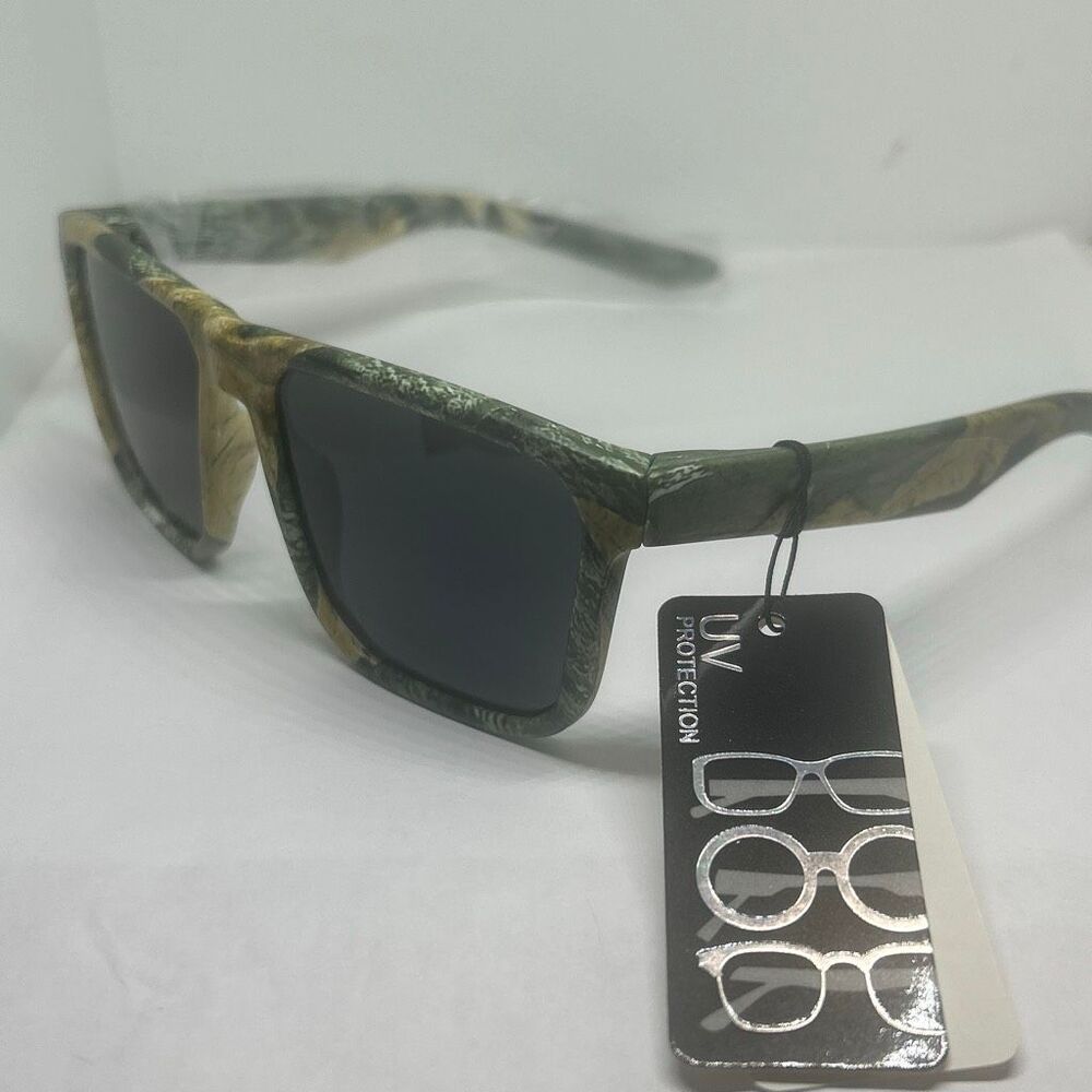 Camo Print Rectangle Sunglasses Black Smoke Lenses UV Protection New